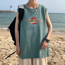 ！港风2023夏季无袖背心男加肥加大码宽松短袖T恤男BX262-P20，男装背心/马甲，电商B371