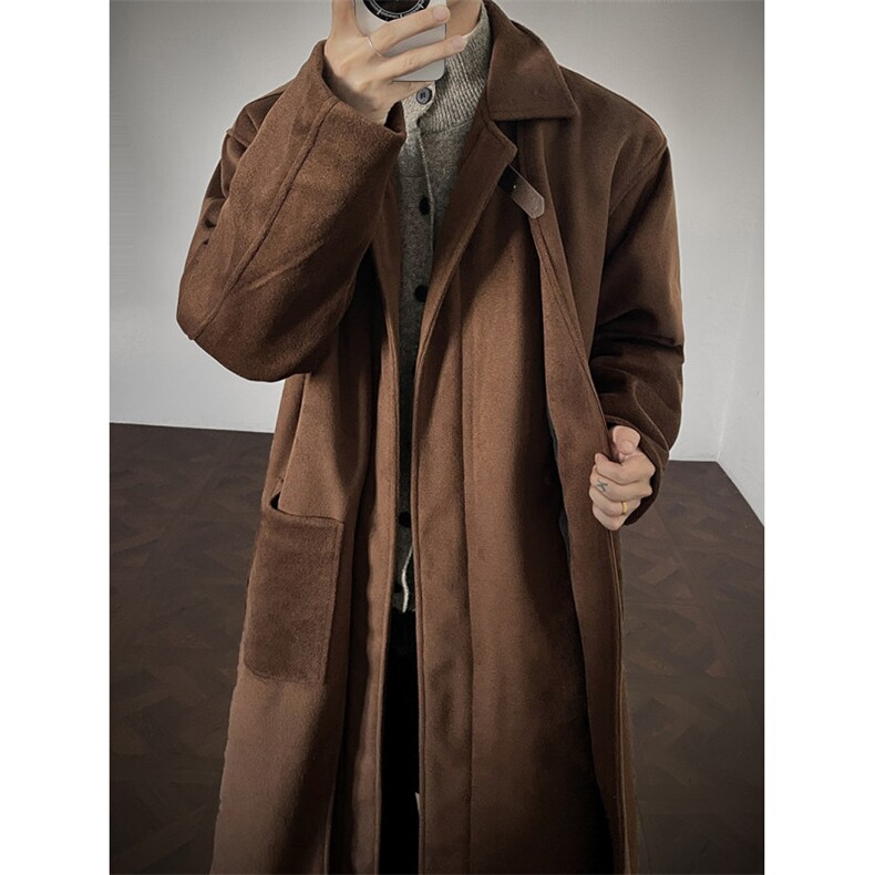 517A-8-Y86-P128 冬季韩版老钱风复古毛呢大衣长款加厚加棉外套图片