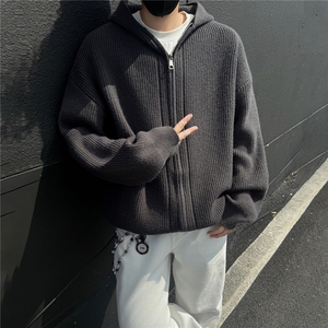 秋冬带帽毛衣开衫针织男士慵懒风线衣外套宽松图片