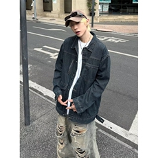 港风秋款男牛仔夹克衫拉链口袋宽松休闲外套JK0058P73，男装夹克，星座1013-1
