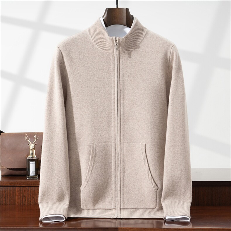 空气层加厚山羊绒开衫男士2025秋冬新款商务休闲拉链针织毛衣外套，男装针织衫/毛衣，星纬羊绒