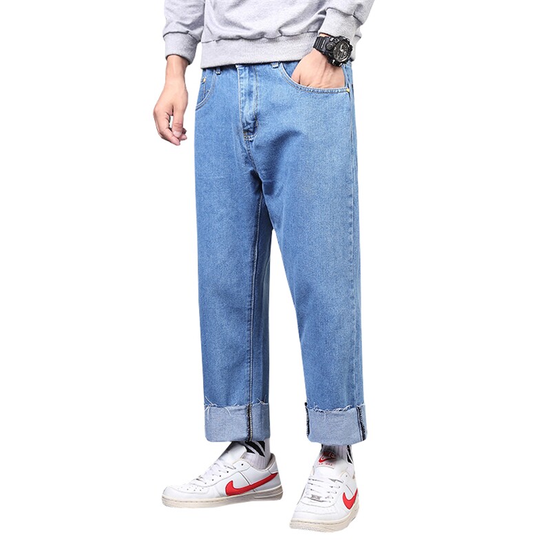 港风2021春款牛仔裤宽松直筒休闲裤九分裤两色跑量5063-229,男装牛仔裤,星座304A-1