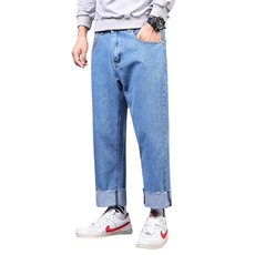 港风2021春款牛仔裤宽松直筒休闲裤九分裤两色跑量5063-229，男装牛仔裤，星座304A-1