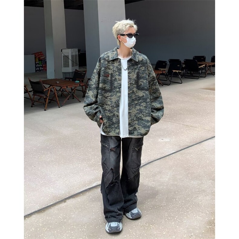 迷彩衬衫男士韩版潮流高街帅百搭宽松2024秋冬ins外套CY1005-P43,男装衬衫,星座412-3