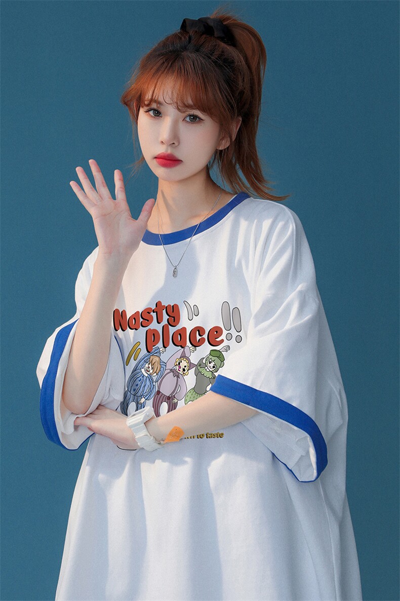 夏季韩版撞色宽松小丑印花圆领短袖T恤女情侣T6261P35控48,男装T恤,电商A268