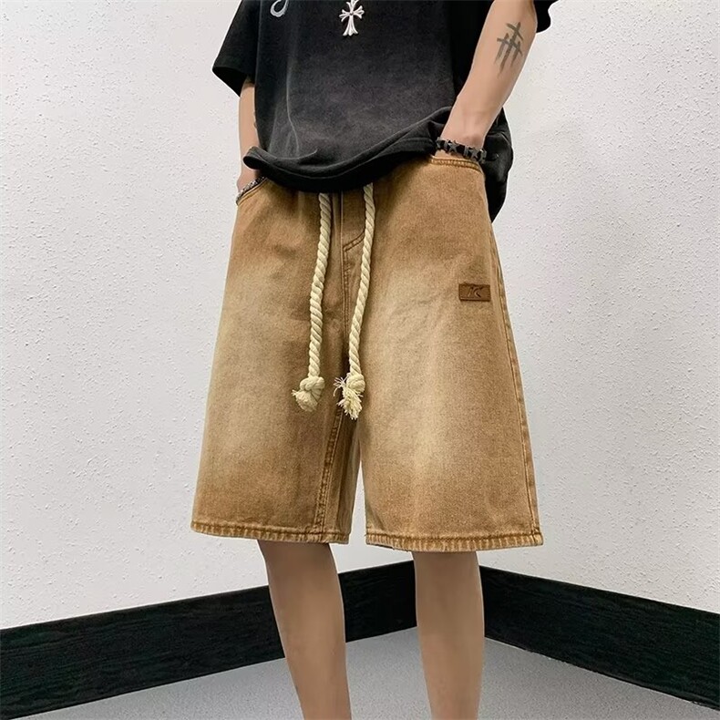 水洗男设计感麻绳短裤牛仔裤N5533P40图片