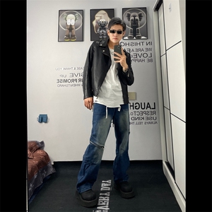美式vibe复古铆钉牛仔裤男款高街潮牌直筒阔腿帅气KX201-P55图片