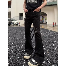 美式高街vibe黑色微喇牛仔裤男潮直筒显瘦cleanfit长裤L84399-P55，男装牛仔裤，星座1008