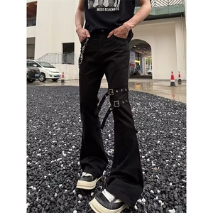 美式高街vibe黑色微喇牛仔裤男潮直筒显瘦cleanfit长裤L84399-P55图片