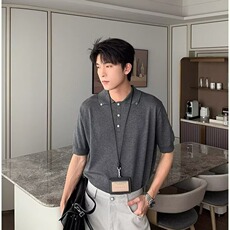 2025夏季新款男装潮牌设计感纽扣Polo针织宽松休闲百搭高级感上衣，男装针织衫/毛衣，星座506A