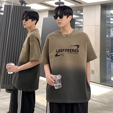 美式高街渐变水洗短袖T恤男潮牌字母印花夏季宽松圆领T608-38，男装T恤，电商C307A