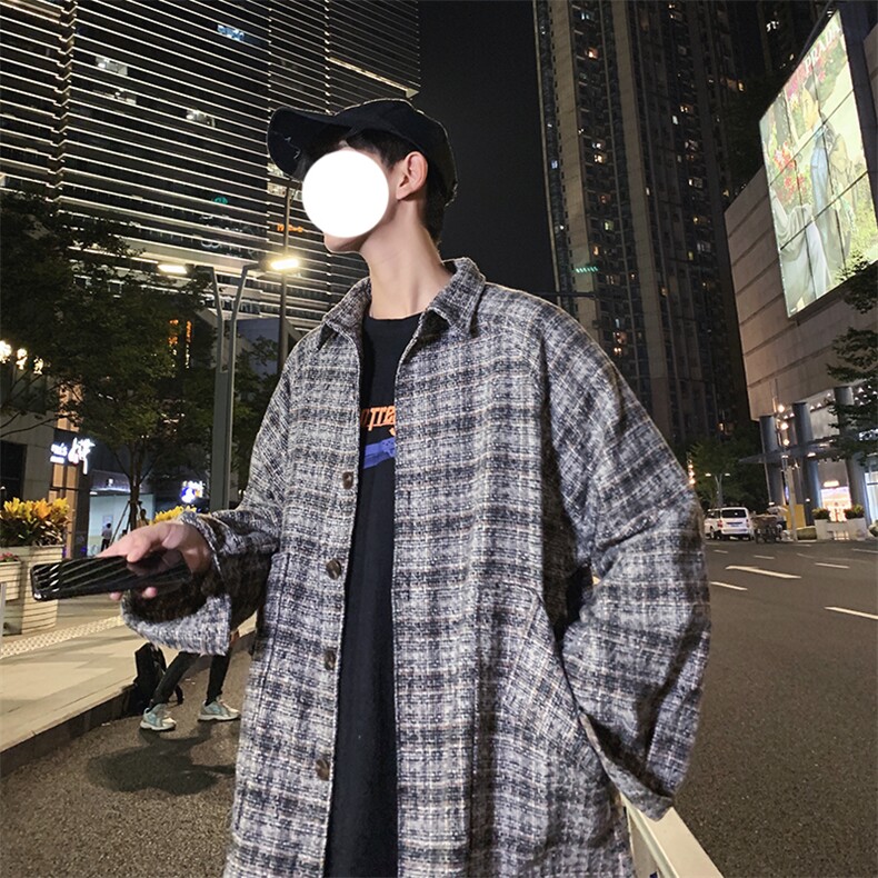 秋冬款格子大口袋毛呢外套男士宽松呢料夹克韩版外套2506-特P68，男装夹克，电商A059
