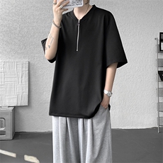 金属V领短袖T恤男款夏季潮牌美式垫肩半袖衣服宽松青少年重磅体恤，男装T恤，星座214-3