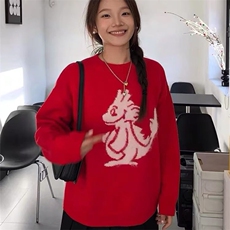 2024新款潮牌毛衣女宽松外穿圆领套头长袖秋冬，女装羊毛衫，珍珑羊绒
