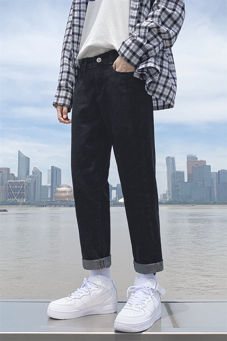 秋季牛仔裤男韩版潮流百搭宽松直筒九分潮牌裤子7105,男装牛仔裤,电商A318
