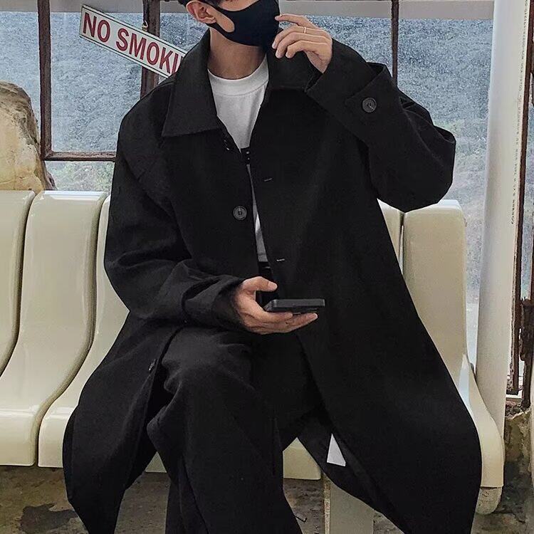 原宿新款潮流简约日系时尚长款风衣文艺慵懒流行ins百搭气质，男装风衣，星座506A