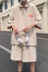 2024夏季休闲短袖套装男宽松polo衫港风运动两件套男装TZ5906P70，男装休闲套装，电商A086