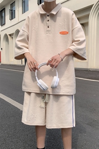 2024夏季休闲短袖套装男宽松polo衫港风运动两件套男装TZ5906P70图片