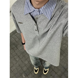 小众设计感假两件polo衫短袖男款夏季高街痞帅拼接t恤男装半袖潮图片