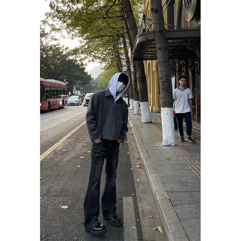 美式ins高街cleanfit重工艺水洗暗黑微喇牛仔裤货号K2401P60,男装牛仔裤,电商A063