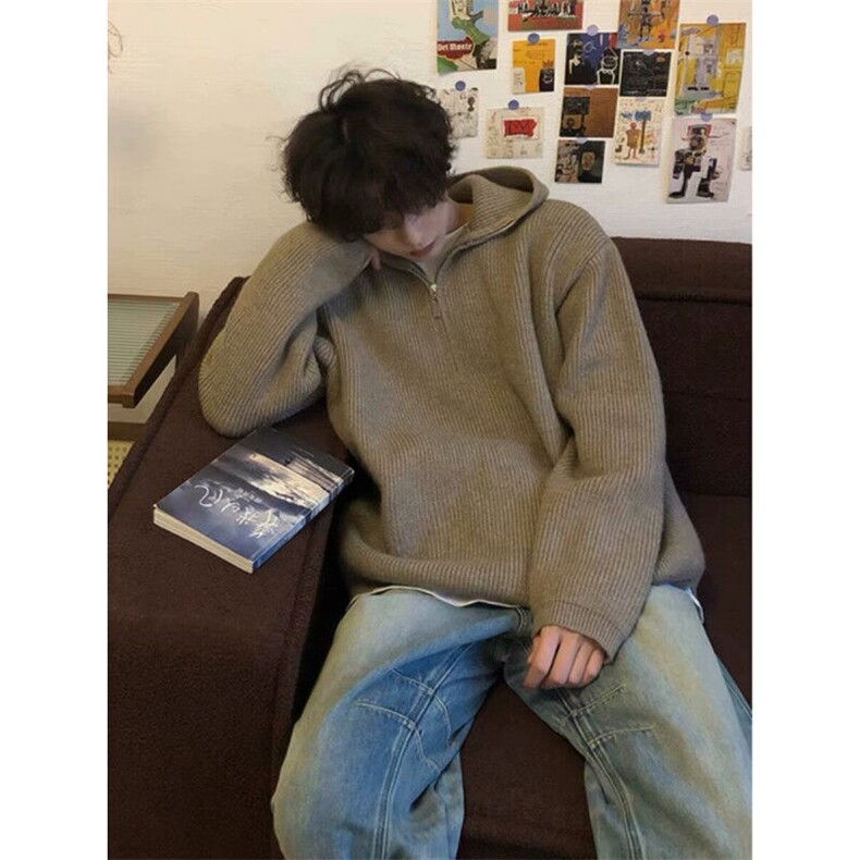 【有货】D3115-P55半拉链毛衣男秋冬慵懒风美式连帽针织衫外套,男装针织衫/毛衣,星座603-2