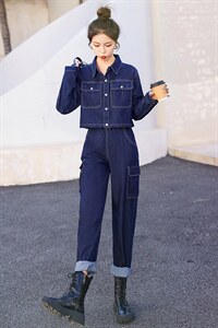 高端欧货秋装2025年新款女时尚工装牛仔套装女潮炸街两件套小个子图片