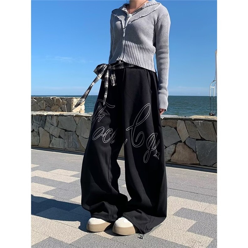美式复古刺绣弯刀牛仔裤女2025夏季新款低腰宽松显瘦垂感阔腿裤,男装牛仔裤,星座506A