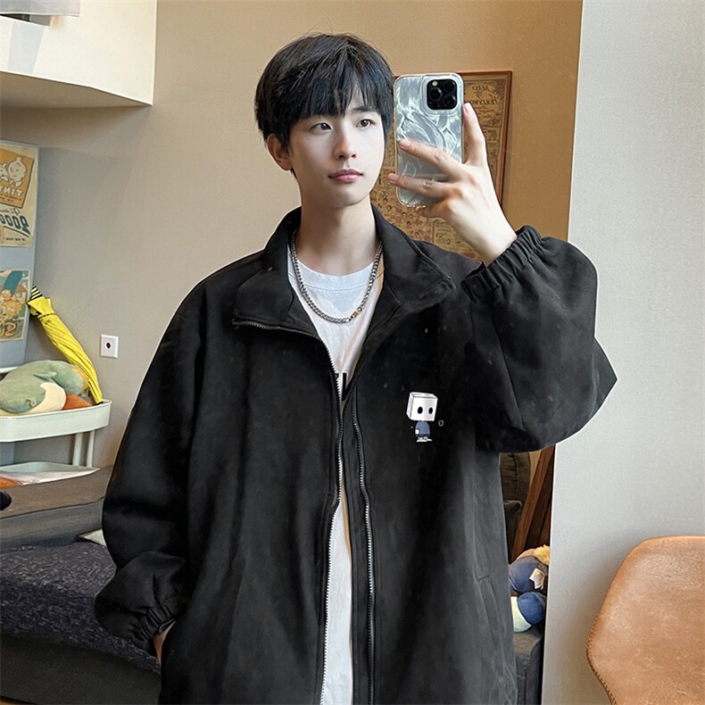 麂皮绒夹克男大码立领褂子外套JK85400-P68加绒款-P78,男装夹克,电商A040