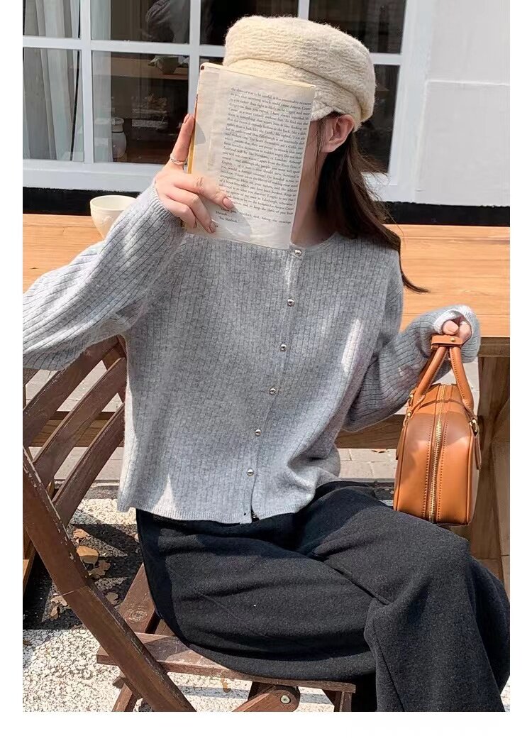 针织开衫女小香风温柔圆领慵懒宽松显瘦加厚毛衣外套,针织衫/毛衣,半城羊绒