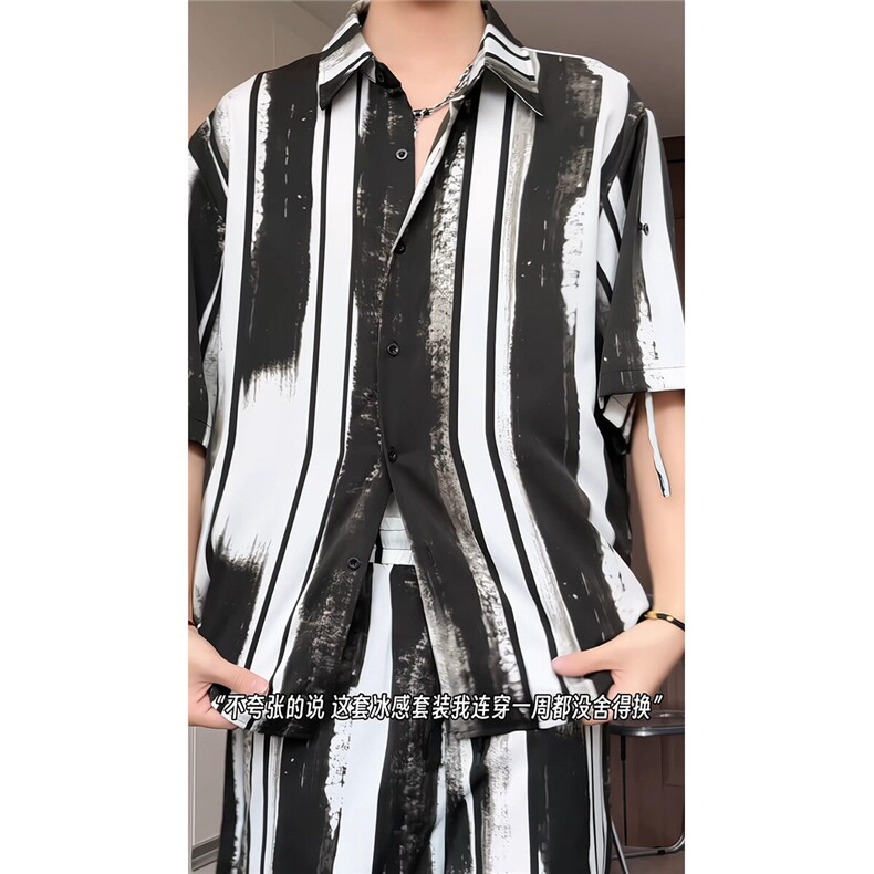 短袖衬衫男+短裤男套装男100%聚酯纤维M-5XL大码TZ78718P50控98,男装牛仔裤,星座226-1