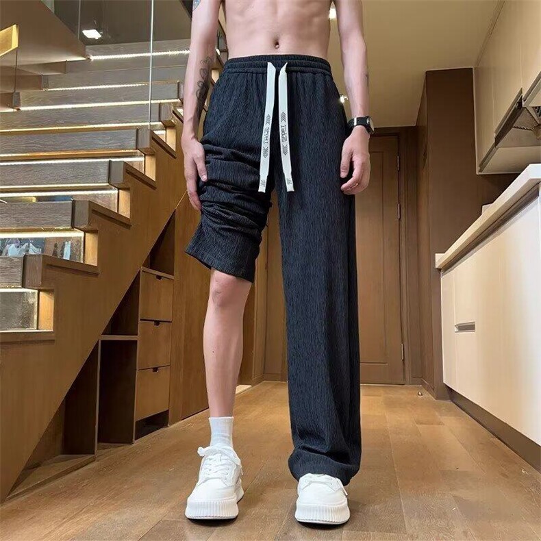 wassuphappy冰丝速干休闲裤子男夏季薄款垂感直筒裤宽松阔腿长裤,男装休闲裤,星座218-1（原230）