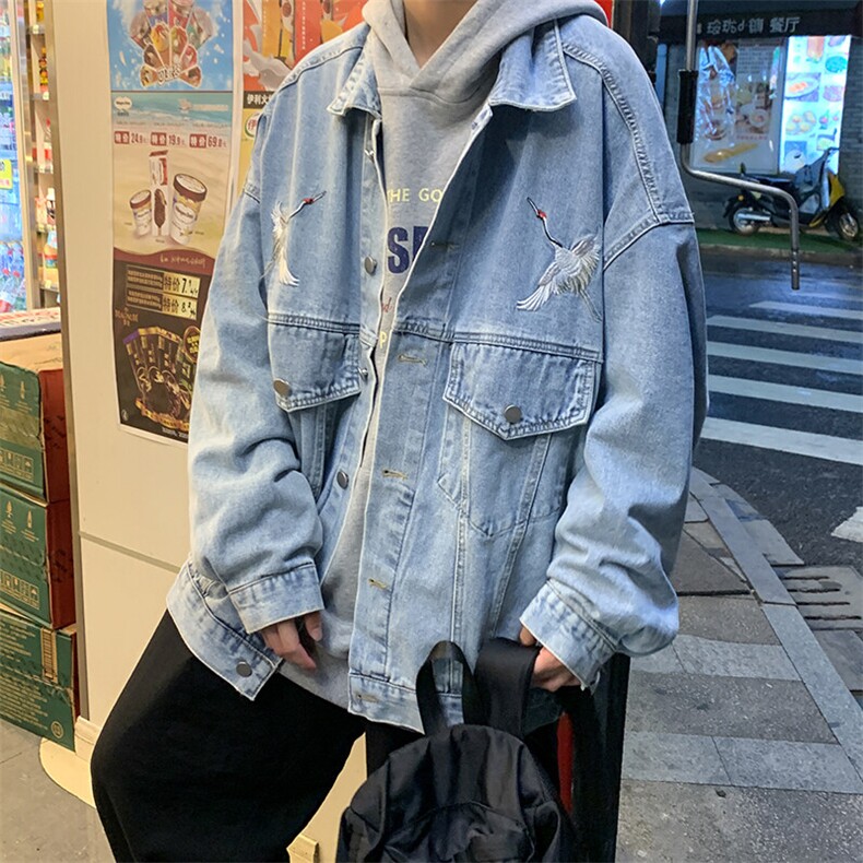现货男装牛仔外套ins刺绣休闲夹克衫水洗牛仔宽松外套JK119P70，男装夹克，星座716A-1（原星座815）