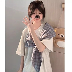 拼接格子布装饰高品质260克双纱纯棉美式高街短袖T恤特P35，男装T恤，电商A486