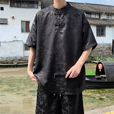 量大优供视频新风蝴蝶提花冰丝短袖短裤套装男TZ2405-特P60，男装休闲套装，电商A028