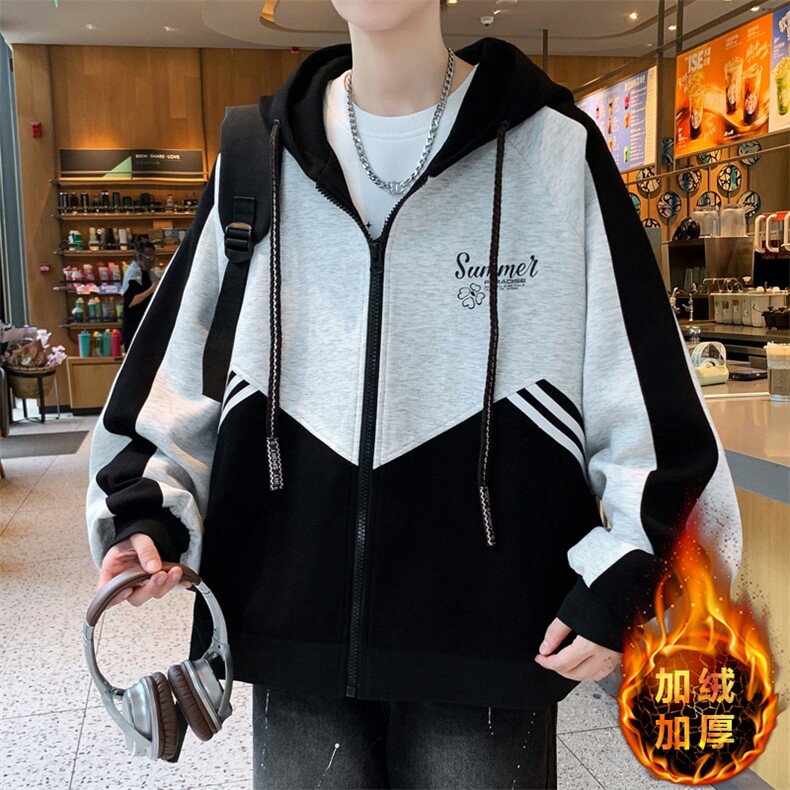 美式开衫秋冬季外套男宽松潮流帅气加绒加厚夹克冬 A436-6802-P90图片