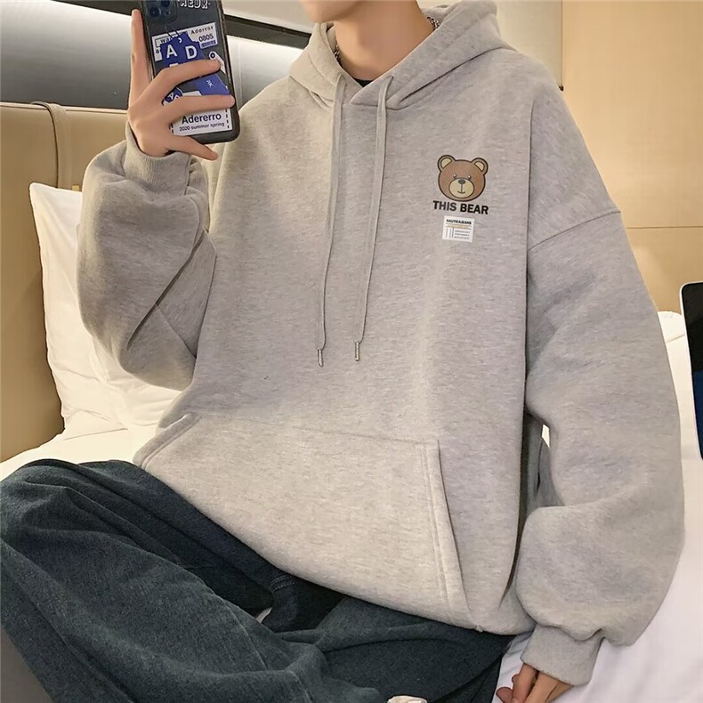 350g华棉潮牌印花连帽卫衣男女休闲春秋宽松时尚上衣5153-P43网图图片