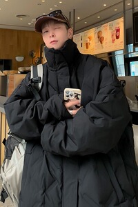 黑色菱形格棉服外套男冬季cleanfit短款美式高街M8133/特P83图片
