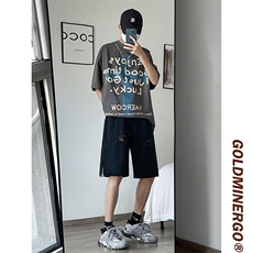 港风牛仔短裤夏季韩版五分裤男宽松个性破洞百搭休闲裤N0674-P43，男装牛仔裤，星座308B-1