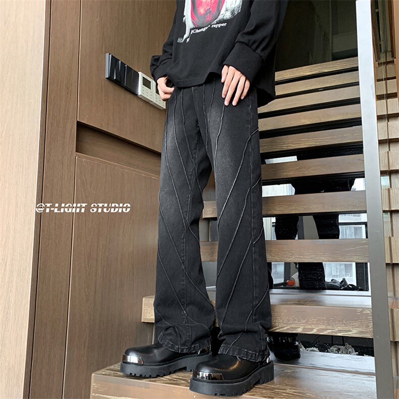 B221美式ins高街暗黑小众个性设计直筒牛仔裤LK23144-P65控88,男装牛仔裤,电商B221