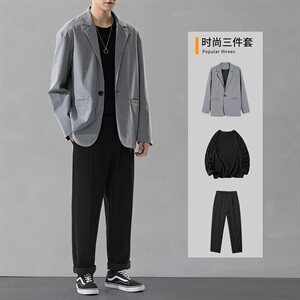 2021春秋季新款男宽松休闲西服男士小西装搭配三件套套装DF149T