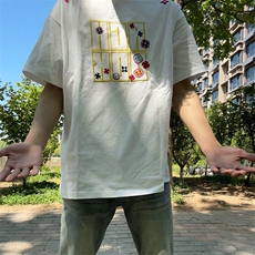 万针全刺绣工艺抖音得物高品质260克重磅纯棉双纱美式高街短袖T恤，男装T恤，电商A486