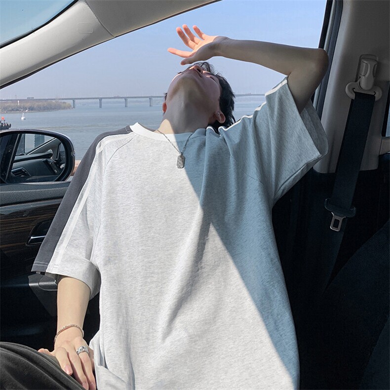 抖音得物高品质二开240克宽松纯棉美式撞色织带短袖T恤SH2518,男装T恤,电商A486