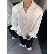 春秋季金属手工钉珠暗扣设计廓形垫肩纯色衬衫男宽松衬衣CS94-P63，男装衬衫，电商C307