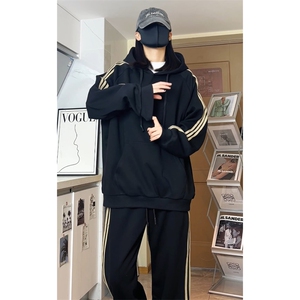 潮流休闲三条杠大码纯色休闲运动连帽卫衣内搭W4604-P50【特价】图片