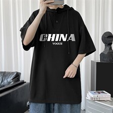 LD54001-P45连帽短袖t恤男大码胖子带帽五分袖中袖，男装T恤，电商A040