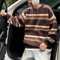 秋冬男针织衫圆领套头毛衣针织衫条纹拼色羊仔晴外套M7115P40，男装针织衫/毛衣，星座1013-1
