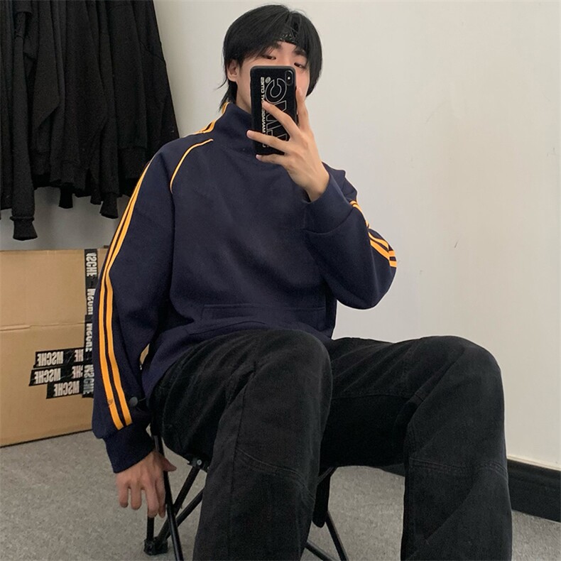 抖音得物高品质二开25秋冬美式高街重磅结构织带高领立领卫衣W66,男装卫衣,电商A486-1