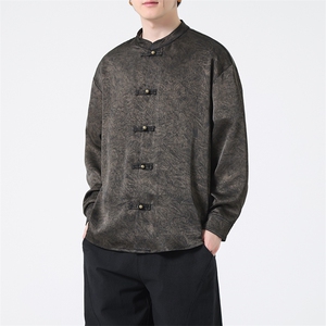 新中式春夏新品简约衬衫复古高级垂感风立领长袖衬衣31218图片