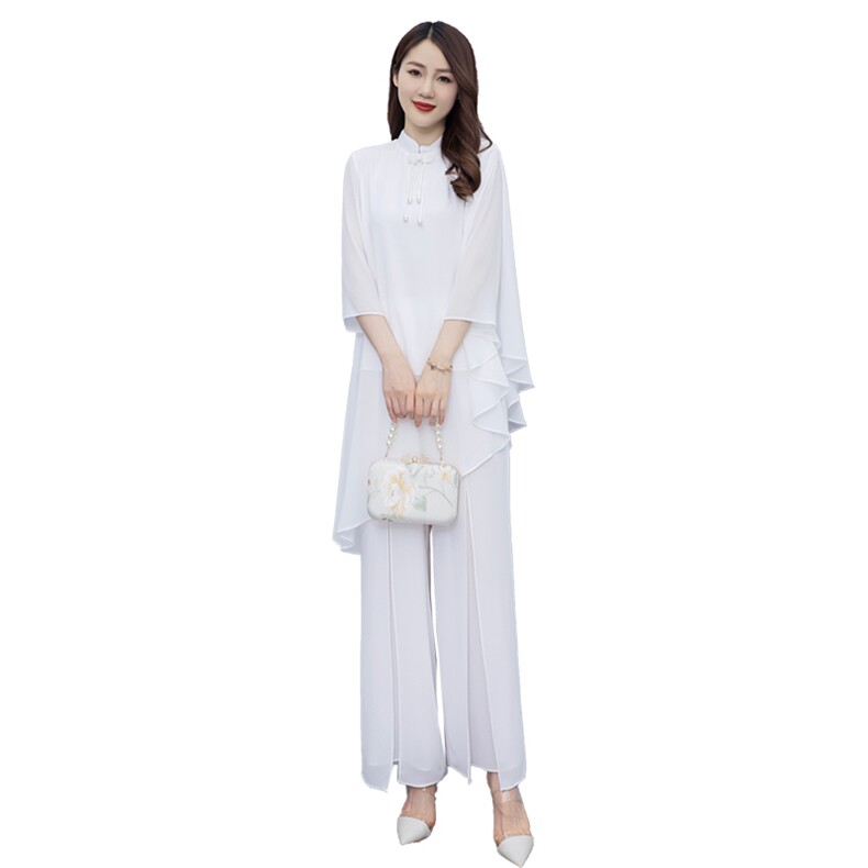 禅意女装白色改良文艺复古汉服夏唐装中国风禅修套装茶服女连衣裙,商品下架区,秀美人生
