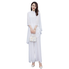 禅意女装白色改良文艺复古汉服夏唐装中国风禅修套装茶服女连衣裙，商品下架区，秀美人生